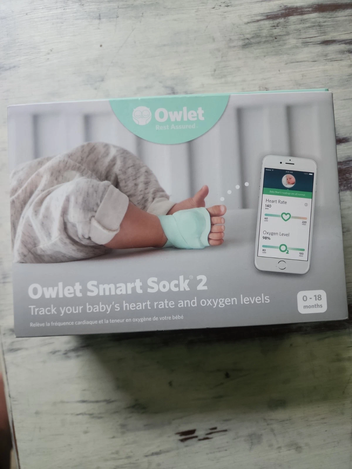 Owlet Dream Smart Sock 2 Mint Green Baby Monitor Heart Rate O2 Sensors In Sock.