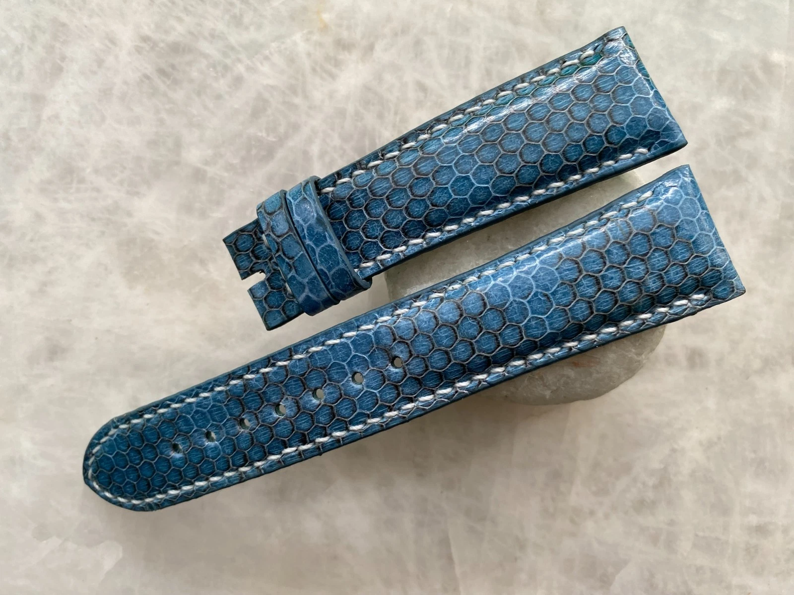 22mm/18mm Python Print Leather Watch Strap Band - Blue
