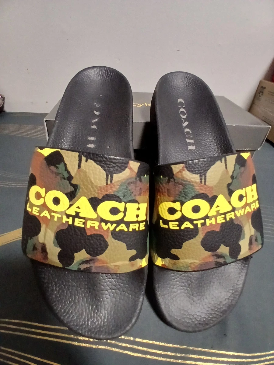 Neu mit Etikett Coach Herren Pantolette in Camouflage-Muster mit Signatur Gunmetal/Grün C5972