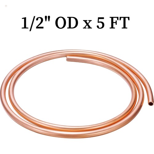 1/2" OD x 0.445" ID Copper Tubing - 5 FT ACR Soft Coil for HVAC & Refrigeration