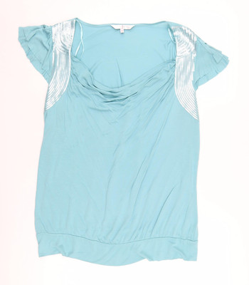 Jasper Conran Damen blau Pailletten Wasserfallausschnitt Bluse-Größe 18