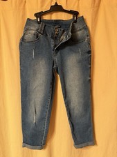 FLAMINGALS Distressed Skinny Jeans Blue Medium Wash Denim Stretch Button Women's