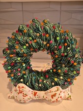 Vintage Ceramic Wreath W/ Lights Unique With Speckled Base