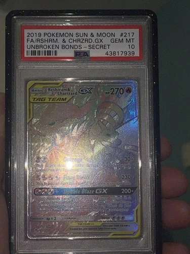 2019 Pokemon Reshiram & Charizard GX 217/214 Secret Rainbow Gem Mint PSA 10