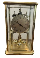 VTG Danbury Quartz Wedding Anniversary Pendulum Brass Clock Beveled Glass Mantle