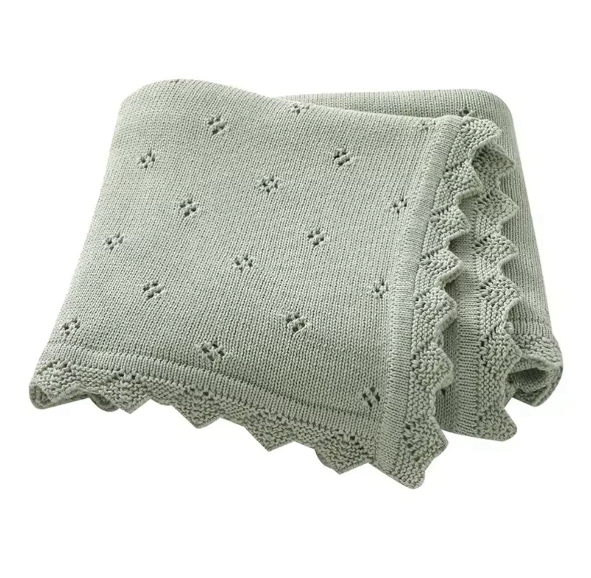 Light Green Cotton Knitted Baby Blanket for Newborn 90 Cm X 70cm