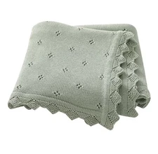 Light Green Cotton Knitted Baby Blanket for Newborn 90 Cm X 70cm