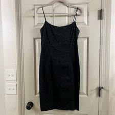 LAUNDRY Sz8 Little Black Dress 90s Spaghetti Strap Zebra Stretch Fitted Bodycon