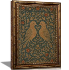 Vintage Gold Framed Wall Art Love Birds Canvas Wall Decor Farmhouse Hummingbi...