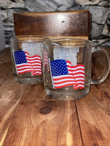 2 American Flag Pledge Allegiance Clear Mugs VTG Patriotic Nation Seal President - Picture 11 of 11