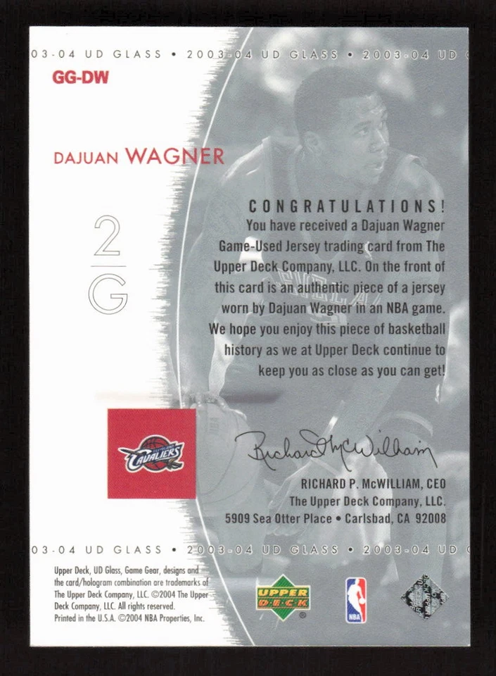 Dajuan Wagner 2003-04 UD Glass Game Gear #GG-DW Cleveland Cavaliers - Image 2 of 2