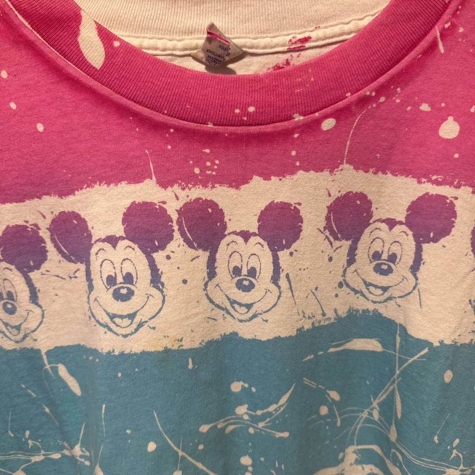 Camisa Mickey Mouse Tie Dye Disney Estampado Completo Salpicaduras De Colección 1990 OSFA Rosa Foto 3 de 4