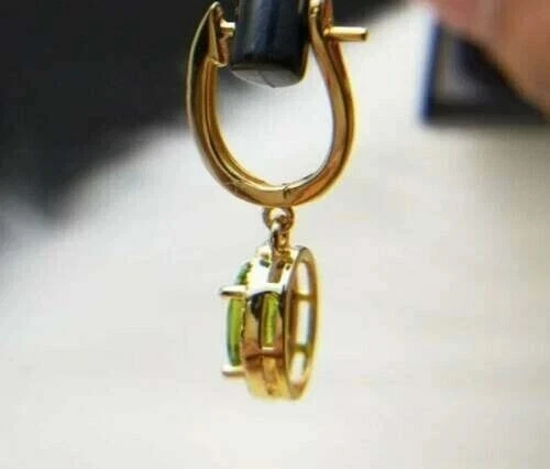 2.50Ct Oval Cut Lab Created Peridot Drop/Dangle Earrings 14K Yellow Gold Plated - Image 3 of 4