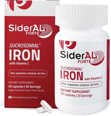 SiderAl Forte Iron Supplement High Absorption 30 Capsules with Vitamin C Support