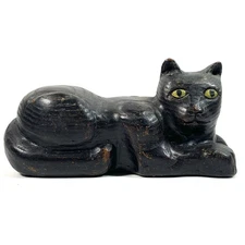 Antique 19th Century ￼American Folk Art BLACK CAT Carved Wood Primitive Naïve