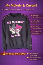 Sanrio My Melody  Kuromi Crew Neck Pullover Women's Sweatshirt Black Pink M