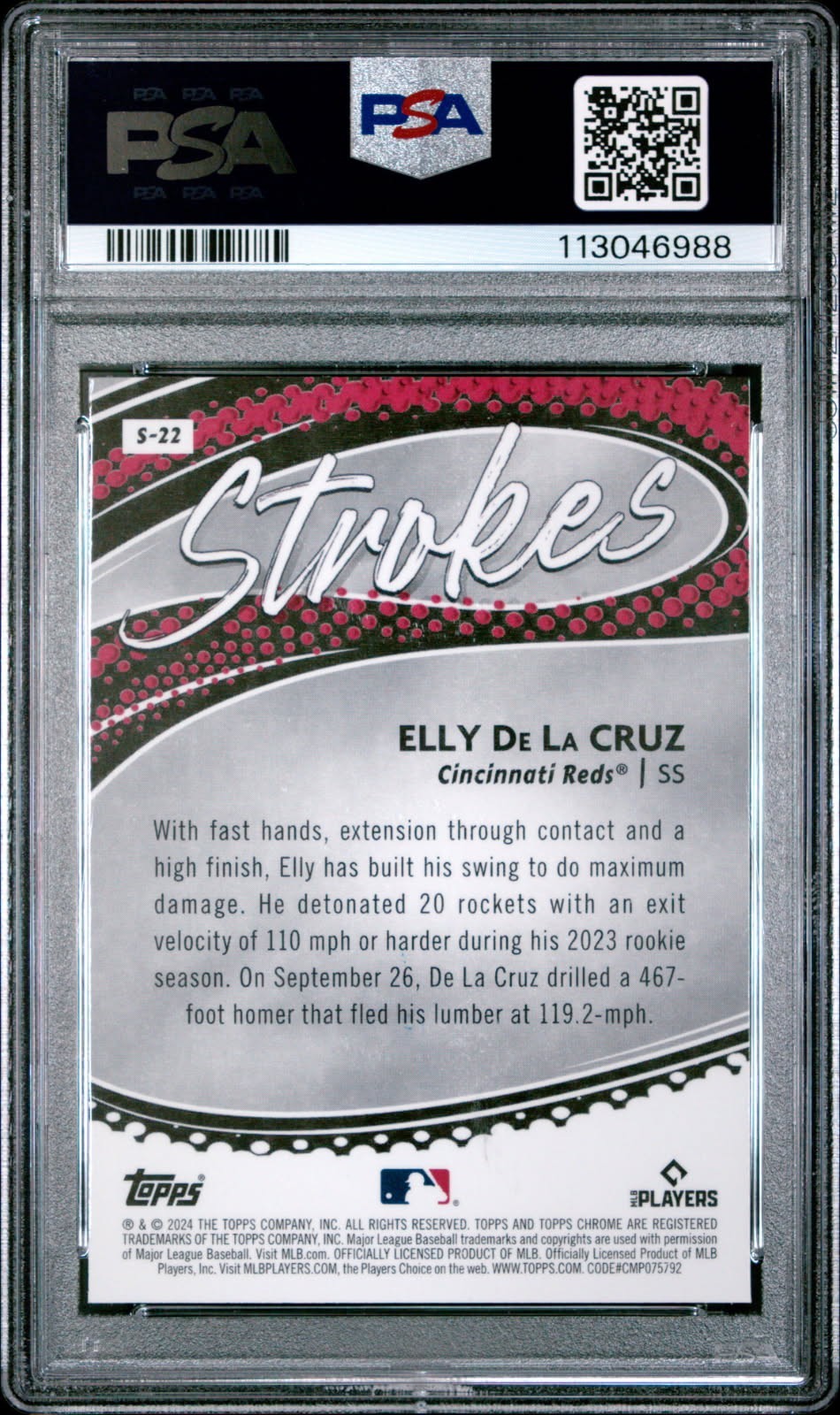 ELLY DE LA CRUZ 2024 Topps Chrome STROKES REFRACTOR Rookie RC  PSA 10 view 2