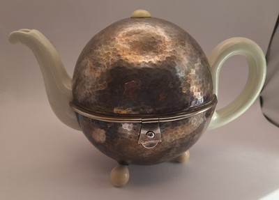 Vintage WMF Art Deco Bauhaus Teapot - Hammered Silver Plate Insulated 0.7L D.R.P