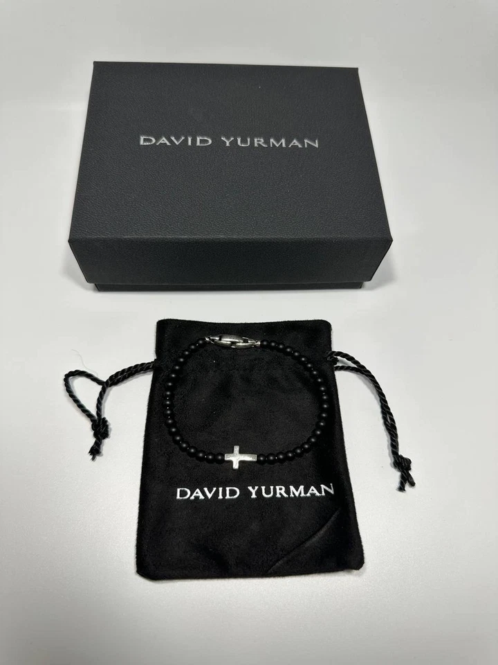 Auténtico DAVID YURMAN Hombre Negro Ónix Cuentas Cruz Pulsera Foto 2 de 4