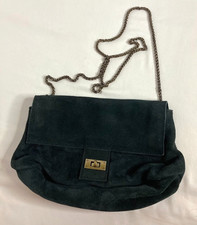 Free People Black Suede Slouchy Crossbody Purse Bronze Chain Strap Flap Closure