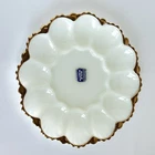 Vintage Anchor Hocking White & Gold Milk Glass Dish Deviled Egg Plate Tray USA