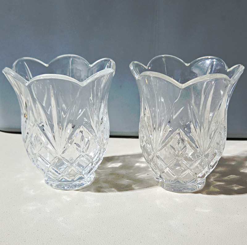 Set of 2 Clear Glass Floral Flower Votive & Tea Light Candle Holders Decor