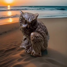 Vintage Red Mill MFG USA Handcrafted, Pecan Shell Owl Figurine Approximately 4”