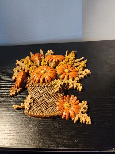 Vintage Burwood Plaque Flower Basket Hanging Wall Art Fall Autumn Decor 70s BoHo - Picture 2 of 8