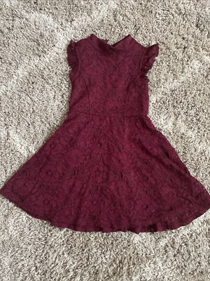 Burgundy/red Lace Dress Sz 5. ruffle sleeves- holiday christmas party  photos