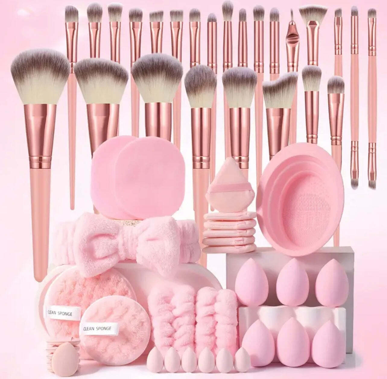 25-Piece Pink Makeup Brush Set with 6 Large & 6 Small Beauty Blender Sponges, 6