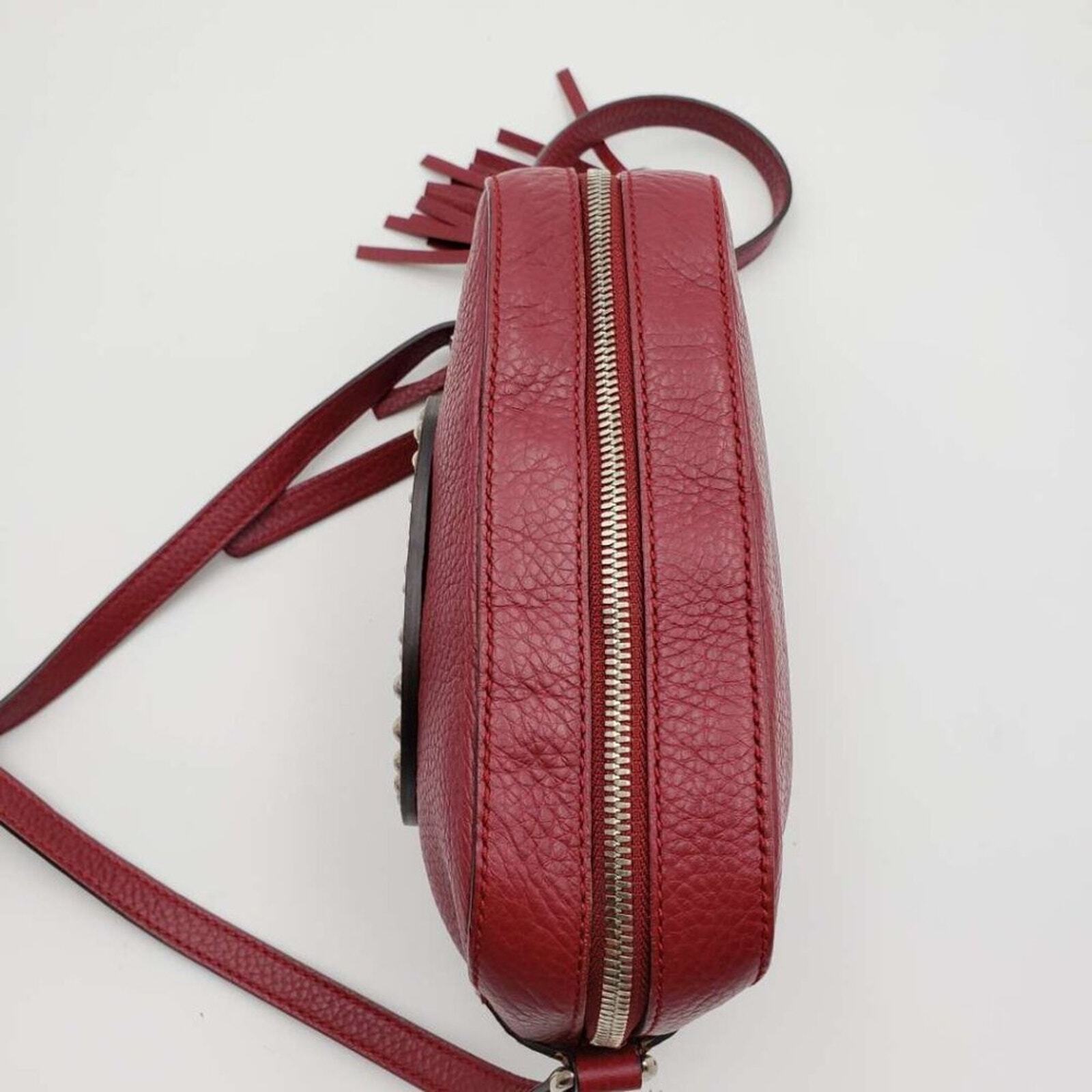 Authentic Gucci Soho Disco Studded Crossbody Bag Red Leather Small Camera Bag image 9