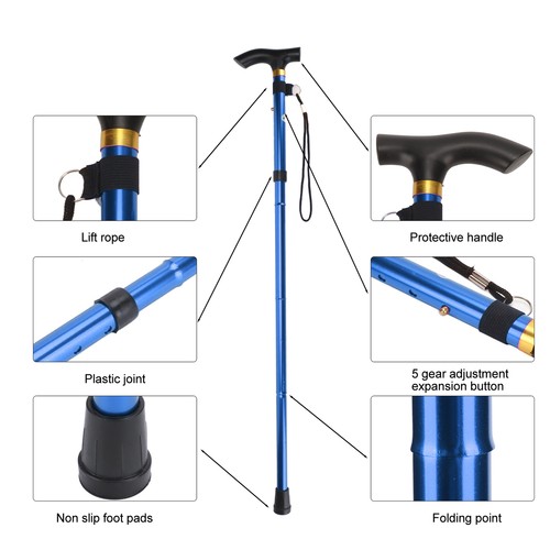 5 Section Foldable Adult Crutch Ergonomic Elder Walking Cane for Travel Blue - Picture 22 of 23