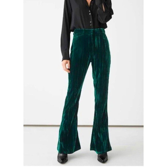 ALTRA & ALTRE STORIE Pantalone svasato alto in velluto verde bosco taglia M