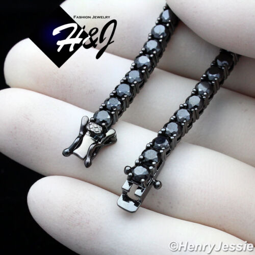 8.5"MEN 14K BLACK GOLD PLATED ICY BLING CZ 4MM 1 ROW TENNIS CHAIN BRACELET*BB2 - Picture 2 of 4