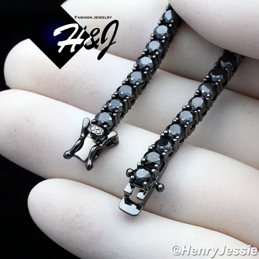 PULSEIRA CORRENTE TÊNIS 7" MASCULINA BANHADA A OURO PRETO 14K ICY BLING CZ 4MM 1 FILEIRA*BB2 - Imagem 2 de 4