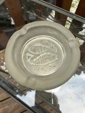 Vintage 7.125” Heavy Green Opaque Glass Ash Tray Fish Pattern on Bottom