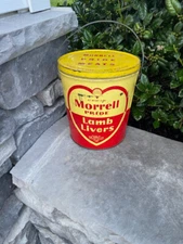 Vintage Morrell Pride Meats Lamb Liver Tin Can w/ Handle- Farmhouse Decor!!