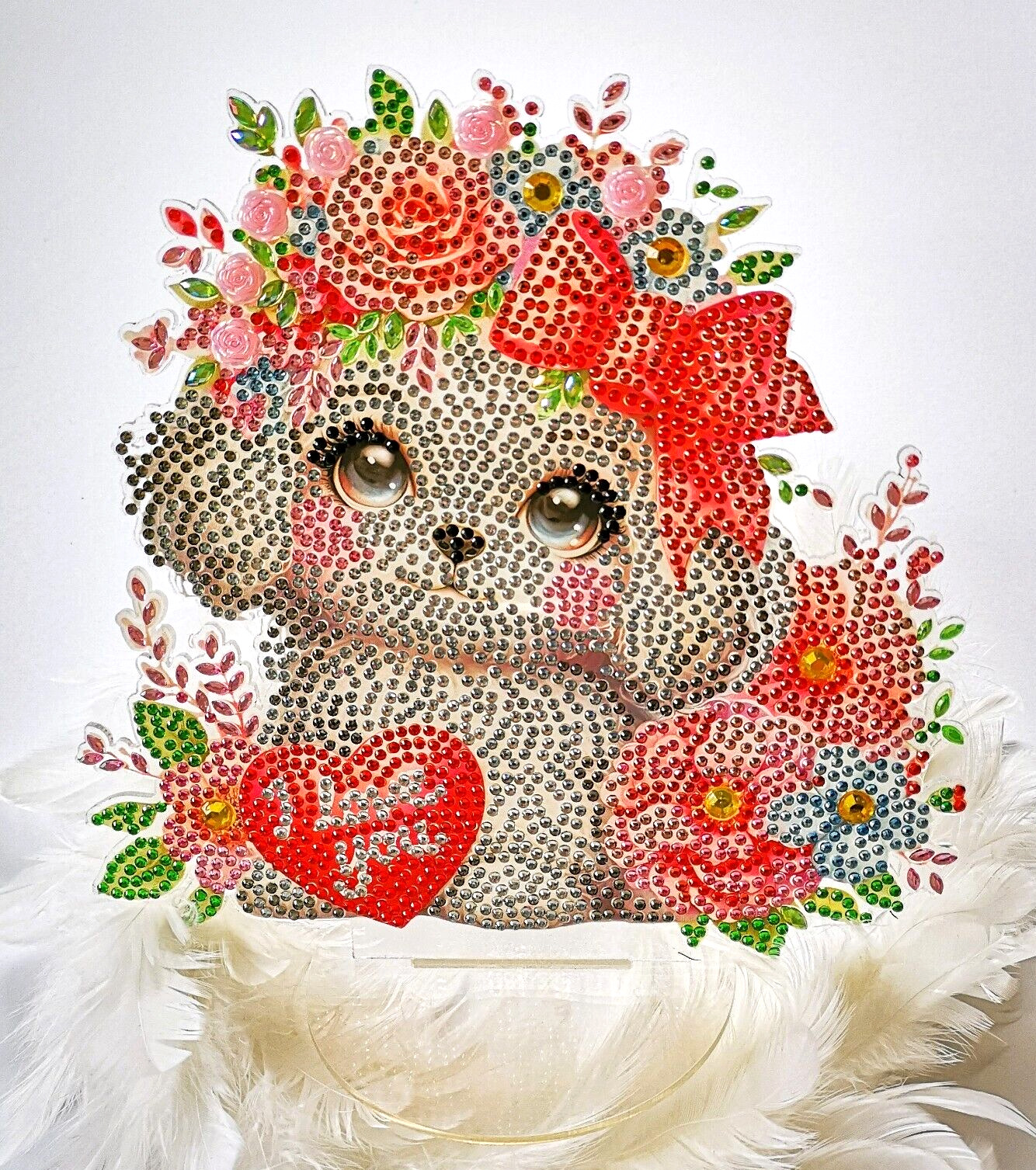 Wunderschöner Blumen-Herz-Hund, ein edler FensterTisch-Aufsteller, 20 x 20 cm.