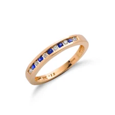 9ct Yellow Gold Sapphire and Diamond Eternity Band Ring, Sizes J to Q (0024)