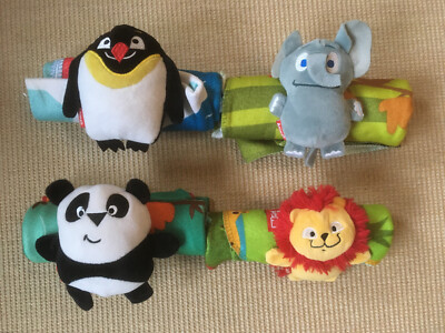 EMIRATES FLY WITH ME Konvolut 4 Tiere mit Decken gebraucht Löwe Pinguin Panda...