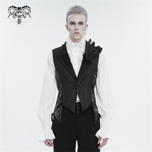 Devil Fashion Men Black Red Gothic Retro Feather Party Swallowtail Waistcoat - Picture 6 of 29