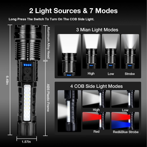Flashlight High Lumens Rechargeable 2 Packs, 1,000,000 Lumens Super Bright LED B - Picture 3 of 12