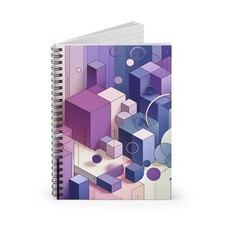 Spiral Notebook Ruled Line Purple 3D Boxes Design 2, Gift, Birthday