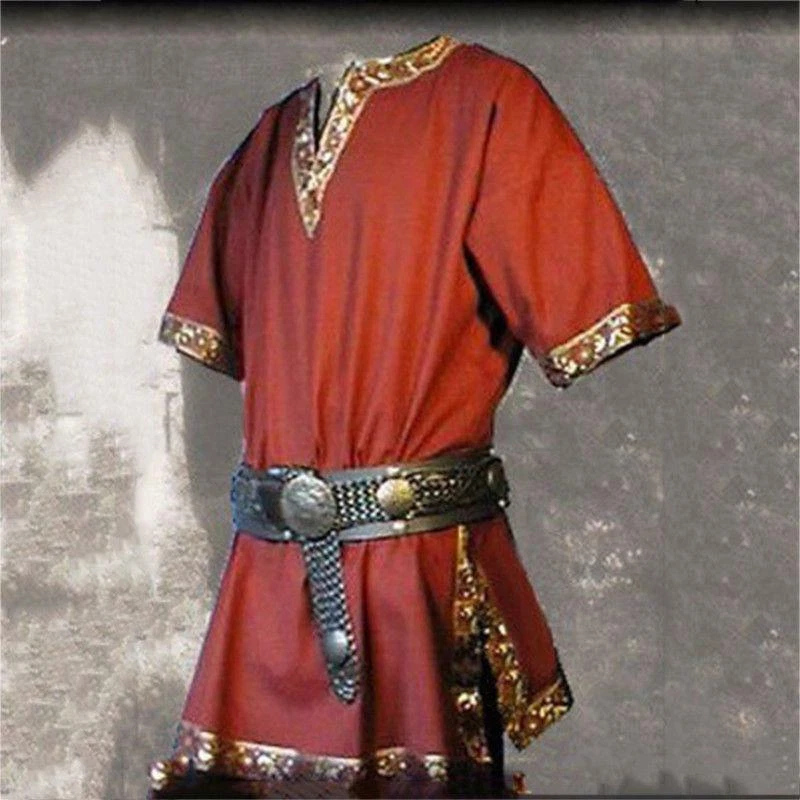 Medieval Renacimiento Hombres Túnica Vikingo Sajón Manga Corta Camisa Halloween Juegos con disfraces Foto 4 de 4