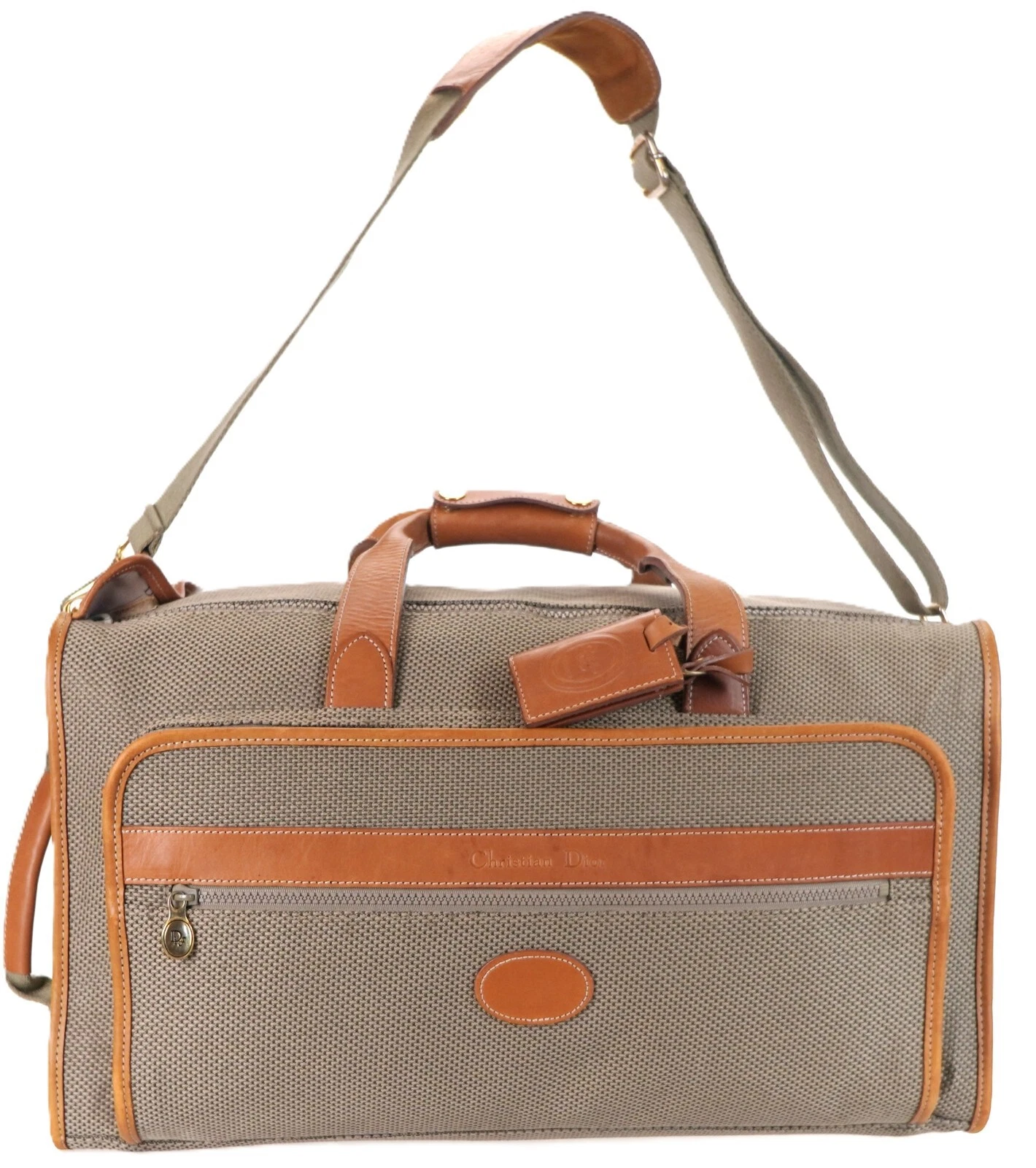 Sac de voyage weekender vintage CHRISTIAN DIOR toile cuir avec sangle