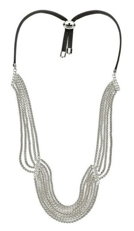 Collar deslizante con cerradura de cadena en capas de acero inoxidable marca FOSSIL $128 NUEVO