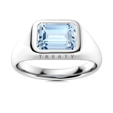 Aquamarine Emerald Cut Gemstone With 925 Sterling Silver Ring For Men's #B847 *