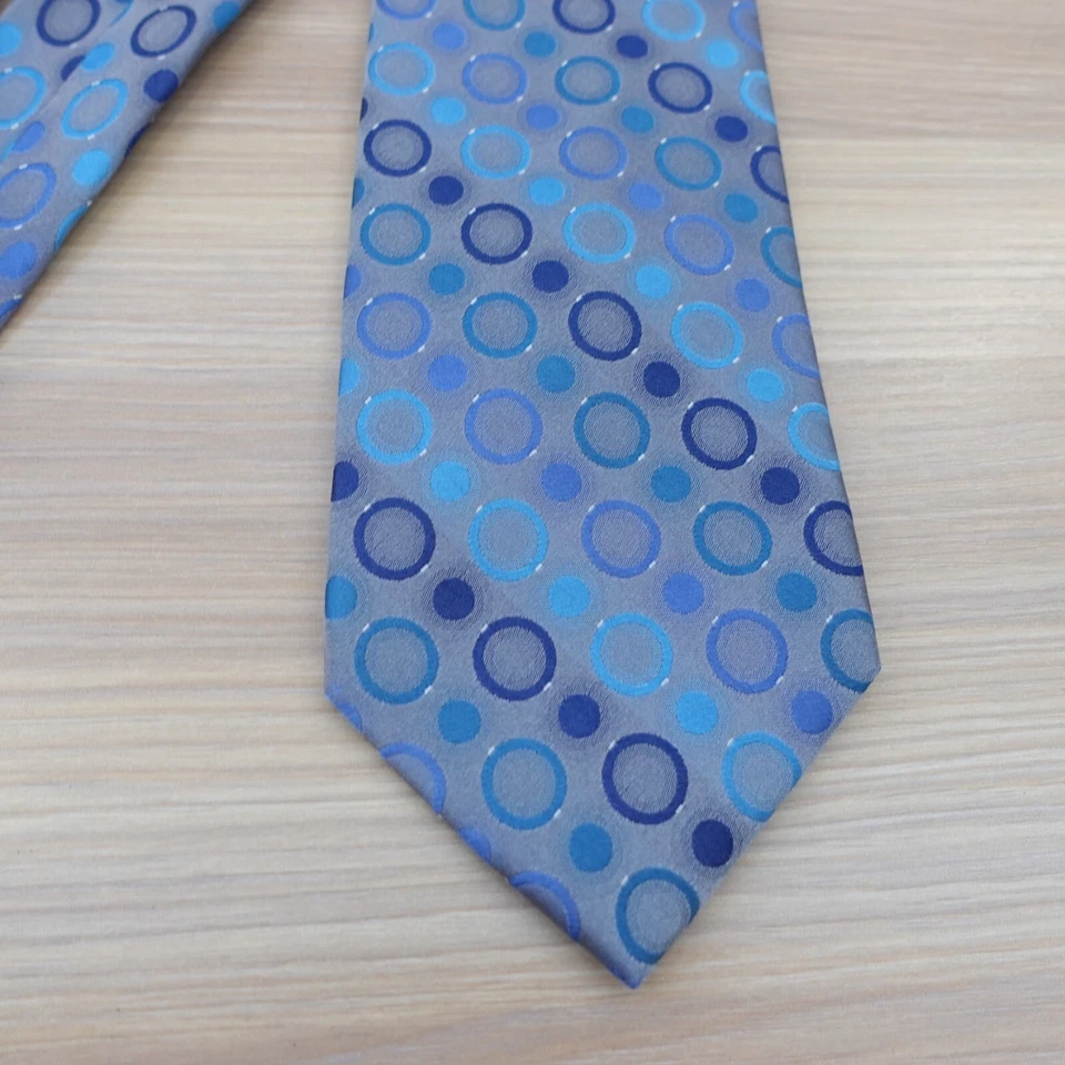 Mens Blue Neck Tie Slate Periwinkle Navy Circle Polka Dot Woven Silk VAN HEUSEN - Изображение 3 из 4