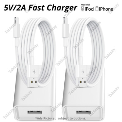 5V2A Fast Power Adapter Charger Lot For iPhone 6 7 8 XR X 11 12 13 14 USB Cable