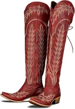  Over the Knee Cowboy Boots for Women Adjustable Thigh High Cowgirl Boots 7 Red